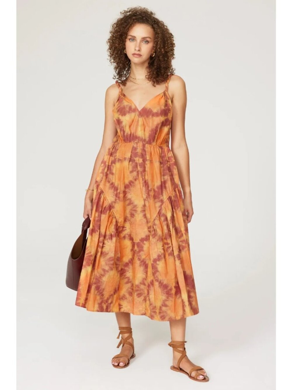 Ulla Johnson Orange and Rust Tie-Dye Spaghetti-Strap Midi Dress